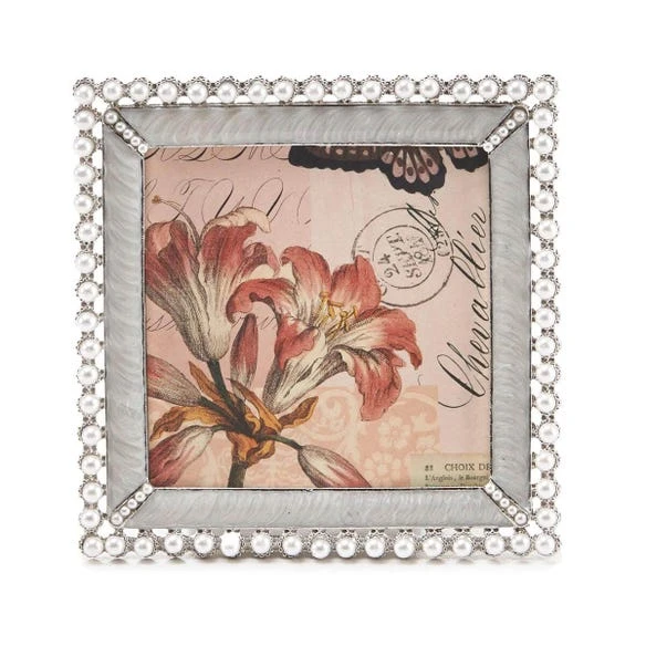 Enamel Frame With Pearl Border Square - White 3 Enamel Frame With Pearl Border Square - White