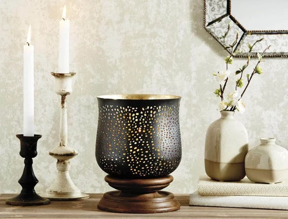 Wood Base Perforated Hurricane 3 Wood Base Perforated Hurricane