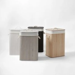 Collapsible Bamboo Hamper - White