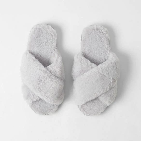 Fur Cross Over Slide - Pale Grey 3 Fur Cross Over Slide - Pale Grey
