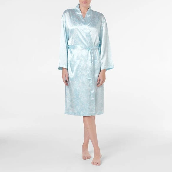 Satin Robe - Blue Floral 3 Satin Robe - Blue Floral