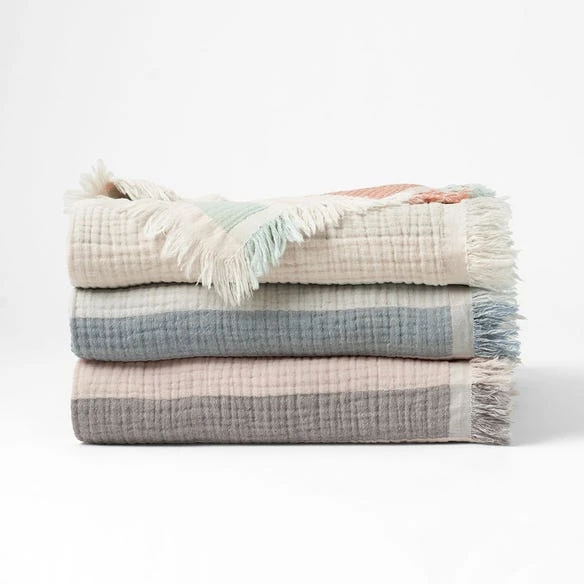 Apollo Muslin Throws - Natural/Charcoal/Cream 3 Apollo Muslin Throws - Natural/Charcoal/Cream