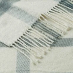 Swansea Woollen Checked Throw - Natural Olive