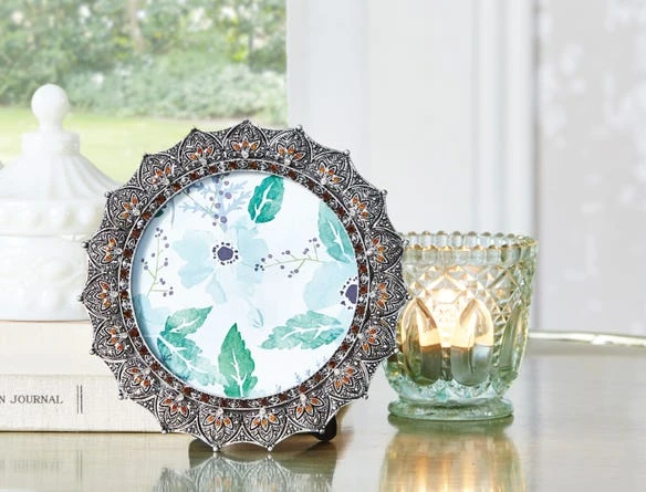 Jewel Jane Jewel Round Frame - Antique Gold 3 Jewel Jane Jewel Round Frame - Antique Gold