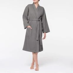 Bliss Waffle Robe - Charcoal 8 Bliss Waffle Robe - Charcoal -Koala Home Shop M F Bliss Waffle Bathrobe Charcoal 17421102 Front V2 1