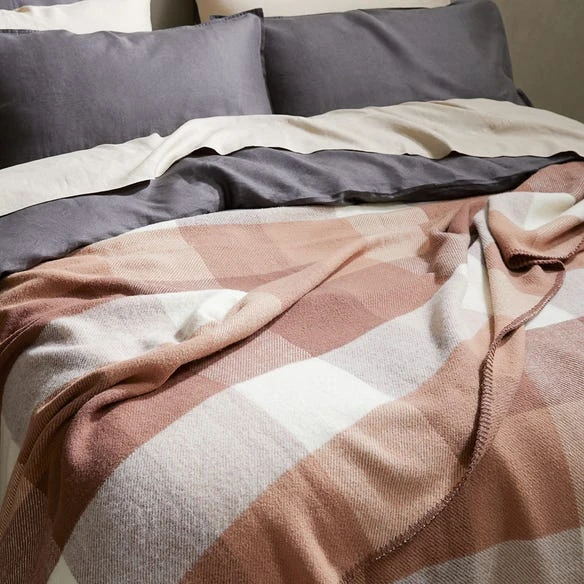Lincoln Check Woollen Blanket - Clay/Ivory 5 Lincoln Check Woollen Blanket - Clay/Ivory - Image 3