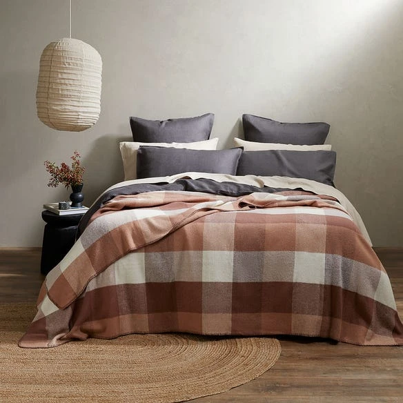 Lincoln Check Woollen Blanket - Clay/Ivory 3 Lincoln Check Woollen Blanket - Clay/Ivory