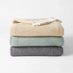 Swansea Woollen Herringbone Throw - Natural/Mustard