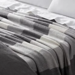 Lincoln Check Woollen Blanket - Charcoal/Ivory -Koala Home Shop M F WL Lincoln Check Blanket Detail