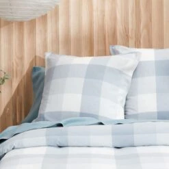 Lincoln Brushed Cotton Quilt Cover - Blue Check -Koala Home Shop M F Lincoln Blue Euroi009 ECOM 1