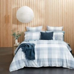 Lincoln Brushed Cotton Quilt Cover - Blue Check -Koala Home Shop M F Lincoln Blue QQC007 ECOM 7