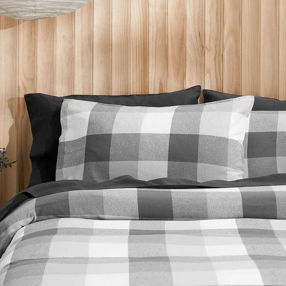 Lincoln Brushed Cotton Quilt Cover - Charcoal Check 3 Lincoln Brushed Cotton Quilt Cover - Charcoal Check