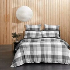 Lincoln Brushed Cotton Quilt Cover - Charcoal Check 10 Lincoln Brushed Cotton Quilt Cover - Charcoal Check -Koala Home Shop M F Lincoln Charcoal QQC V2002 ECOM