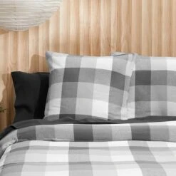 Lincoln Brushed Cotton Quilt Cover - Charcoal Check 12 Lincoln Brushed Cotton Quilt Cover - Charcoal Check -Koala Home Shop M F Lincoln Charcola Euro003 ECOM 1
